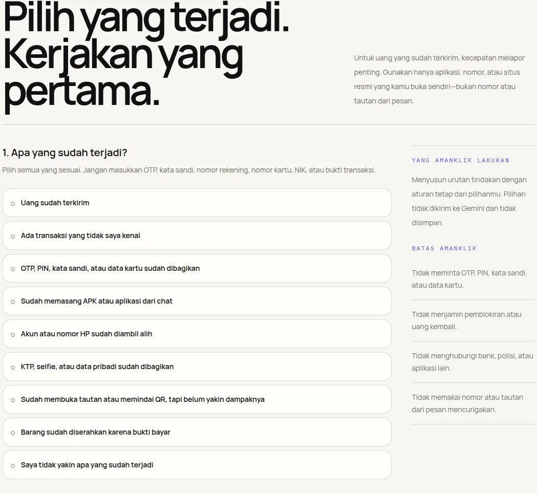 AmanKlik emergency action protocol and immediate mitigation workflow