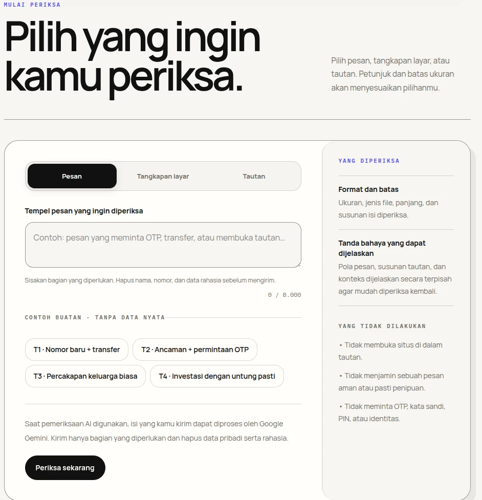 AmanKlik multi-input verification scanner and privacy boundary guidelines