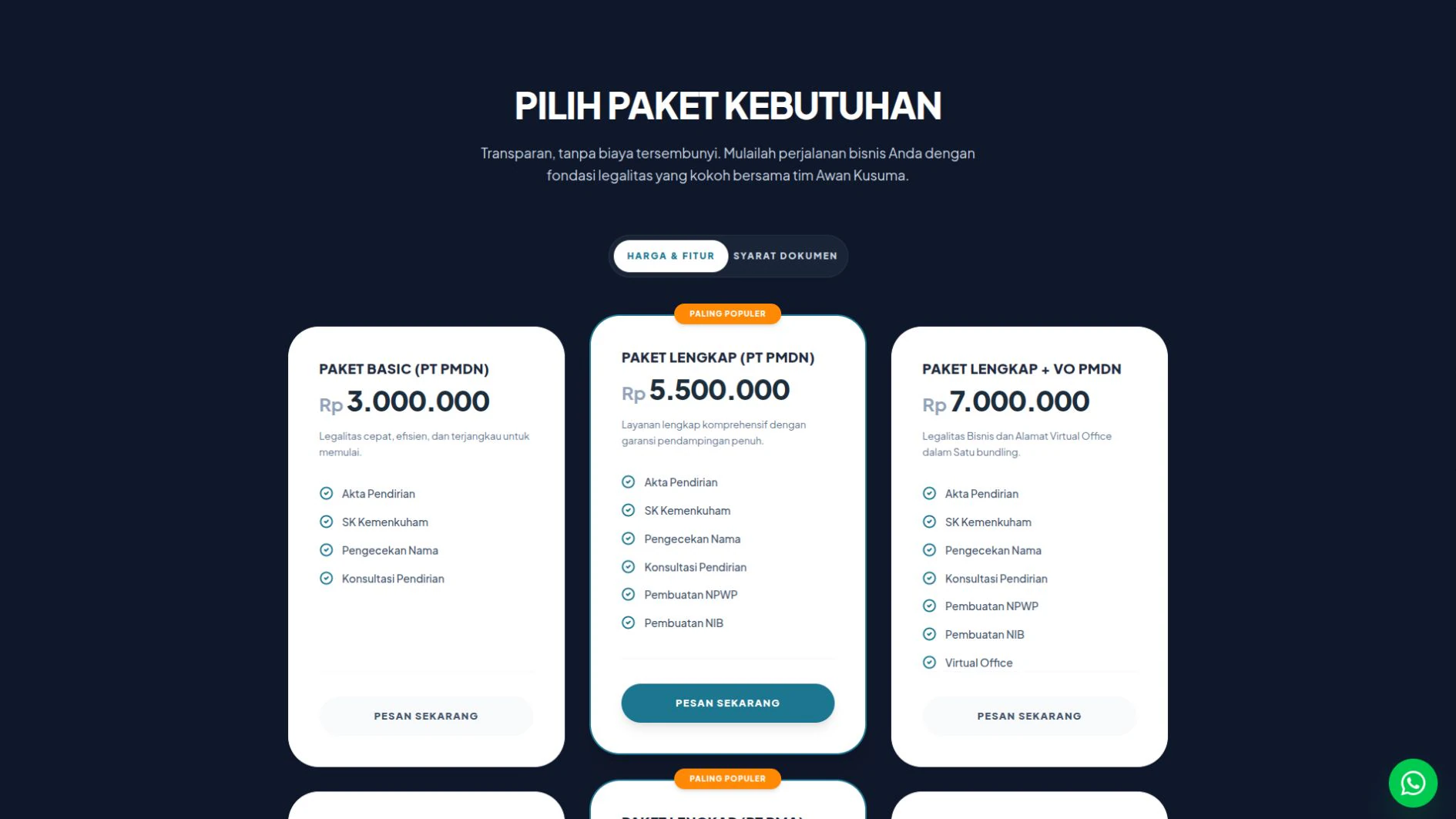 Paket dan harga layanan pendirian PT Awan Kusuma